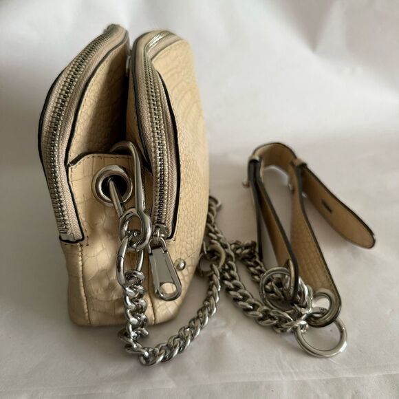 Rebecca Minkoff Beige Embossed Croc Crossbody Handbag with Silver Tone Hardware - Picture 4 of 14